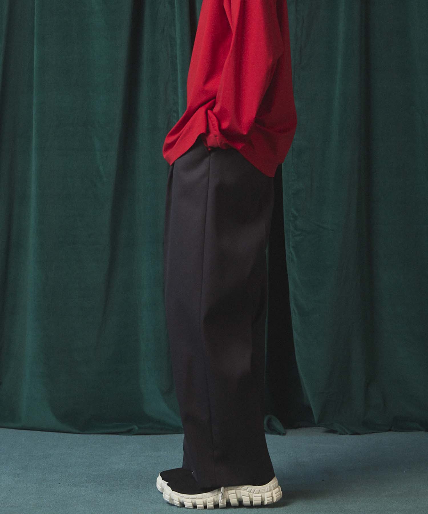 4 Colors Chambray Washable Wool Prime-Wide One Tuck Wide Pants