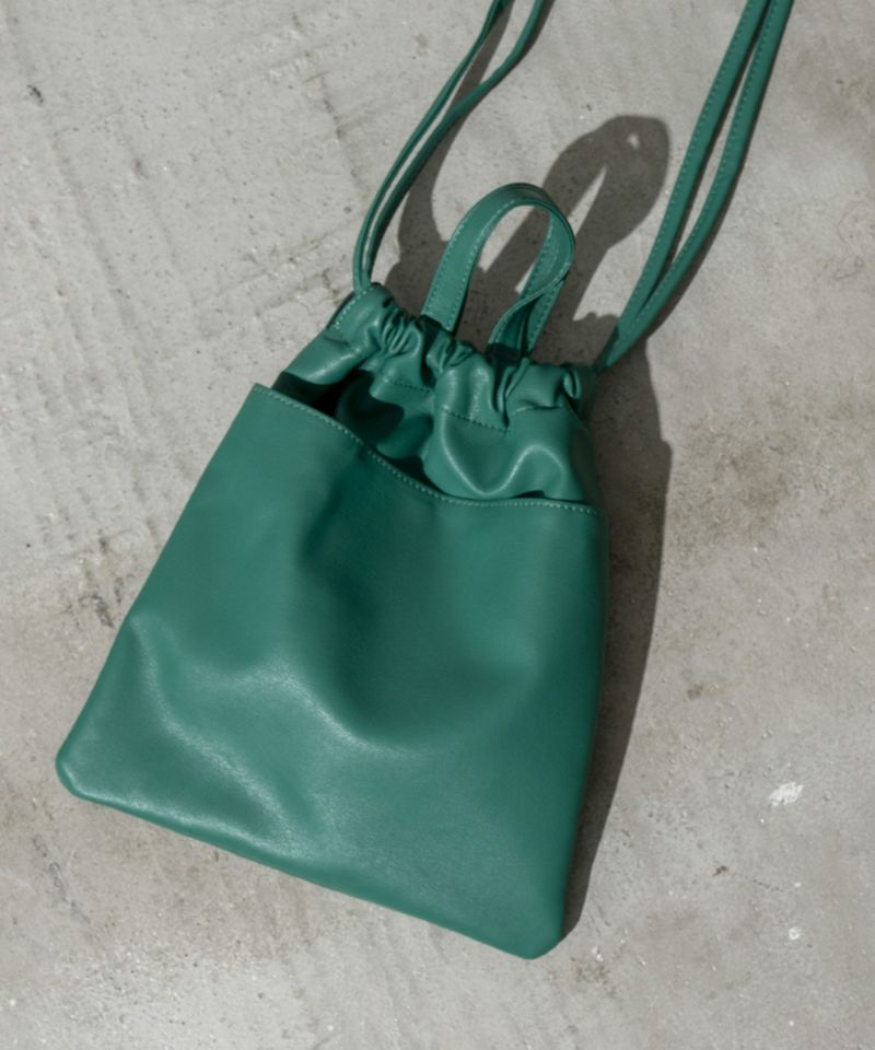 【EX】Vegan Leather Shoulder Drawstring Bag