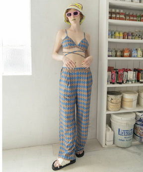 [판매] Wave Border Cross Tie Swim Top