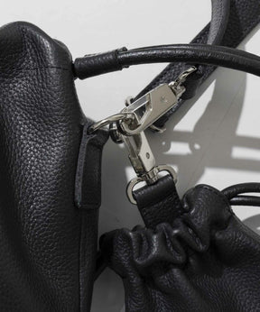 2WAY Drawstring Leather Shoulder Bag With Drawstring Charm