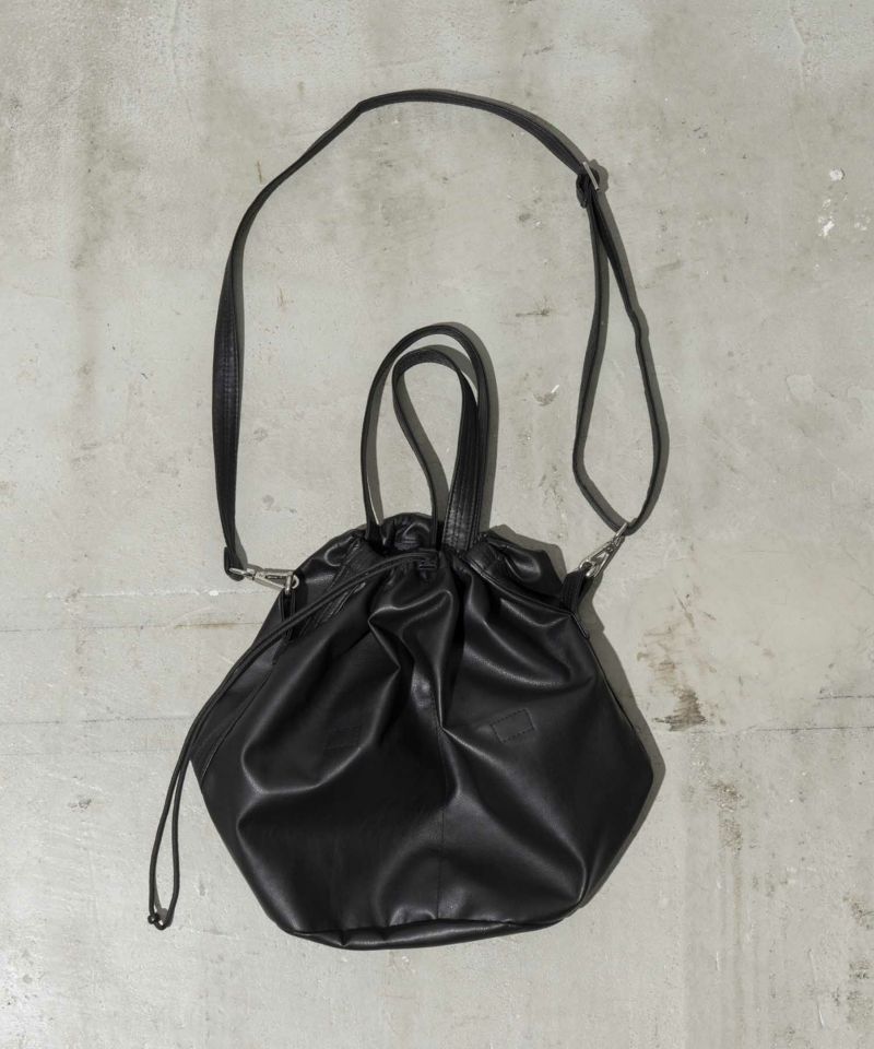 EX】Vegan Leather Effect Shoulder Drawstring Bag