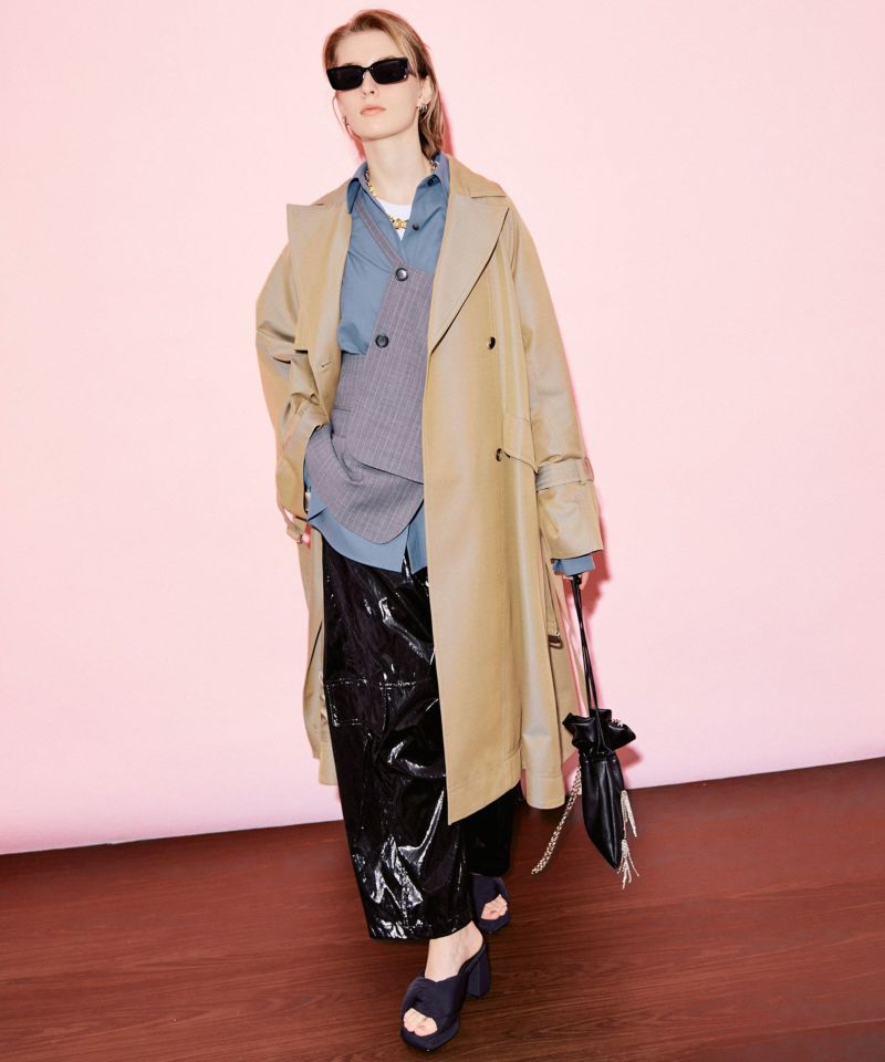 maison special trench coat レザー切り替え 玉虫色