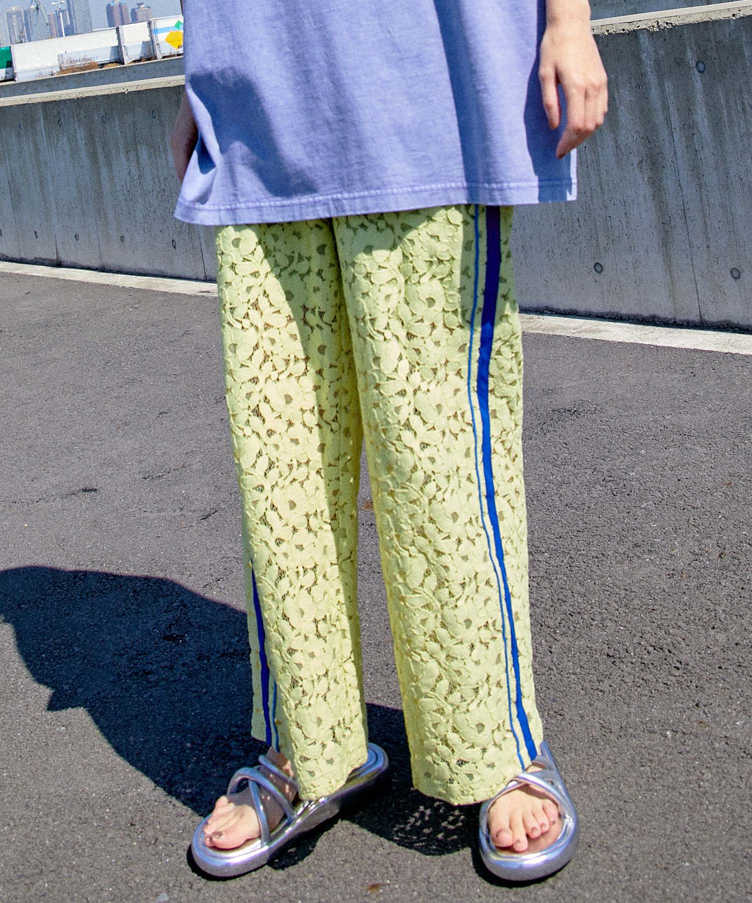 SALE】Side Line Lace Wide Pants