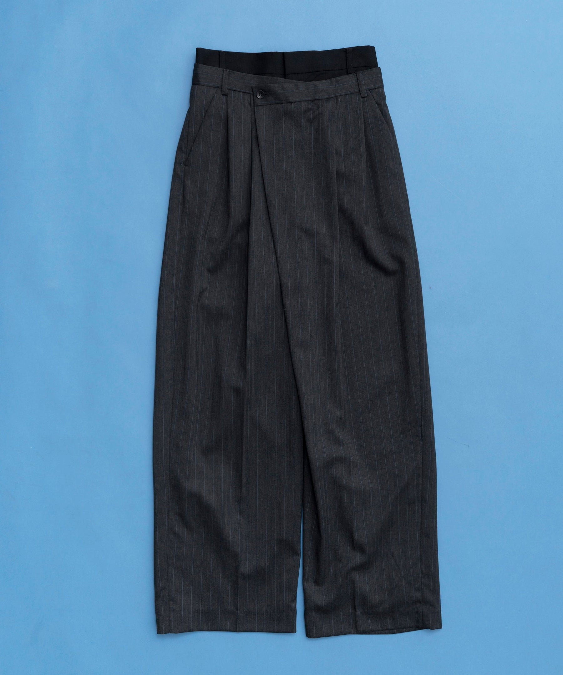 SALE】Double Waist Asymmetry Tuck Pants