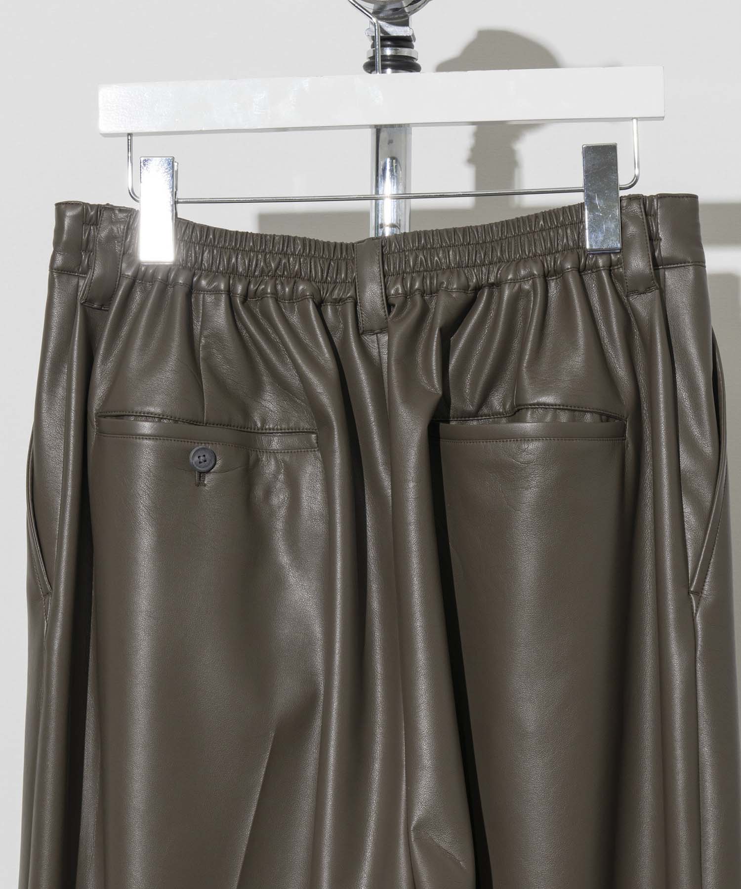 [SALE] Recycling Light Fake Leather Ping Tack Wide Pants