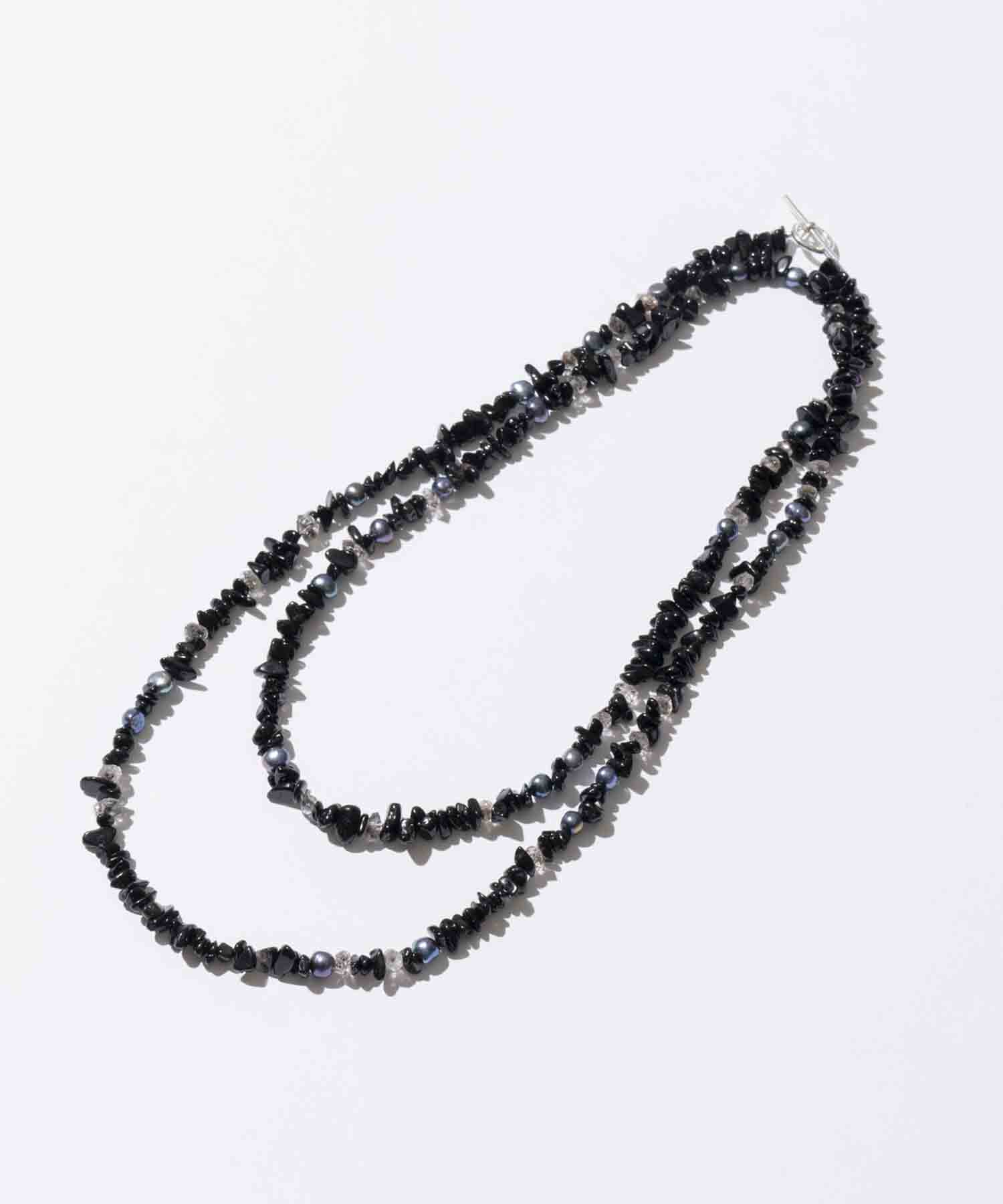 Onyx & gray pearl necklace 120cm