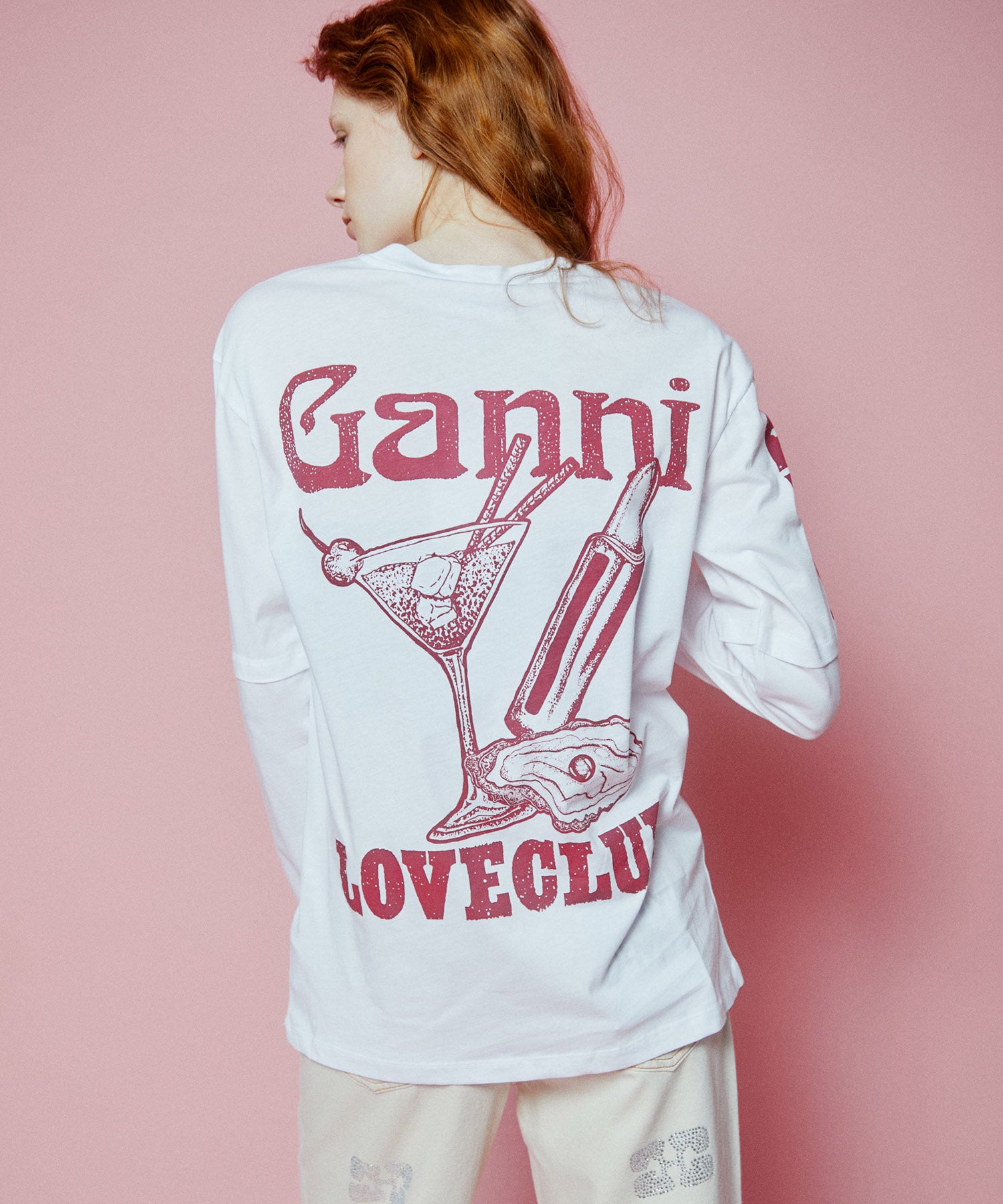 SALE】【GANNI】Light Jersey Layered Long Sleeve T-shirt