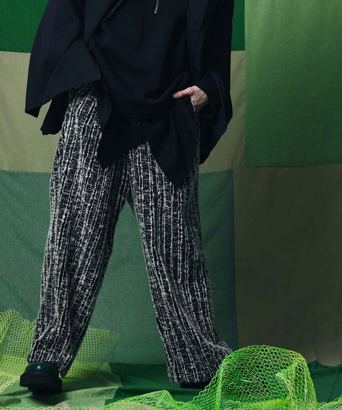[SALE] Fringe stripes Two tuck wide pants